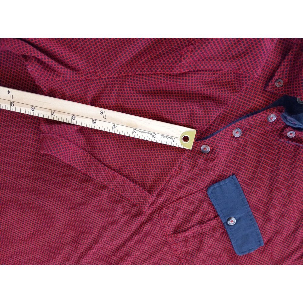 Sean John Men's XL Tailored Fit Buttons Up Stretch Polka-dot Red Pockets Polo - Picture 10 of 11